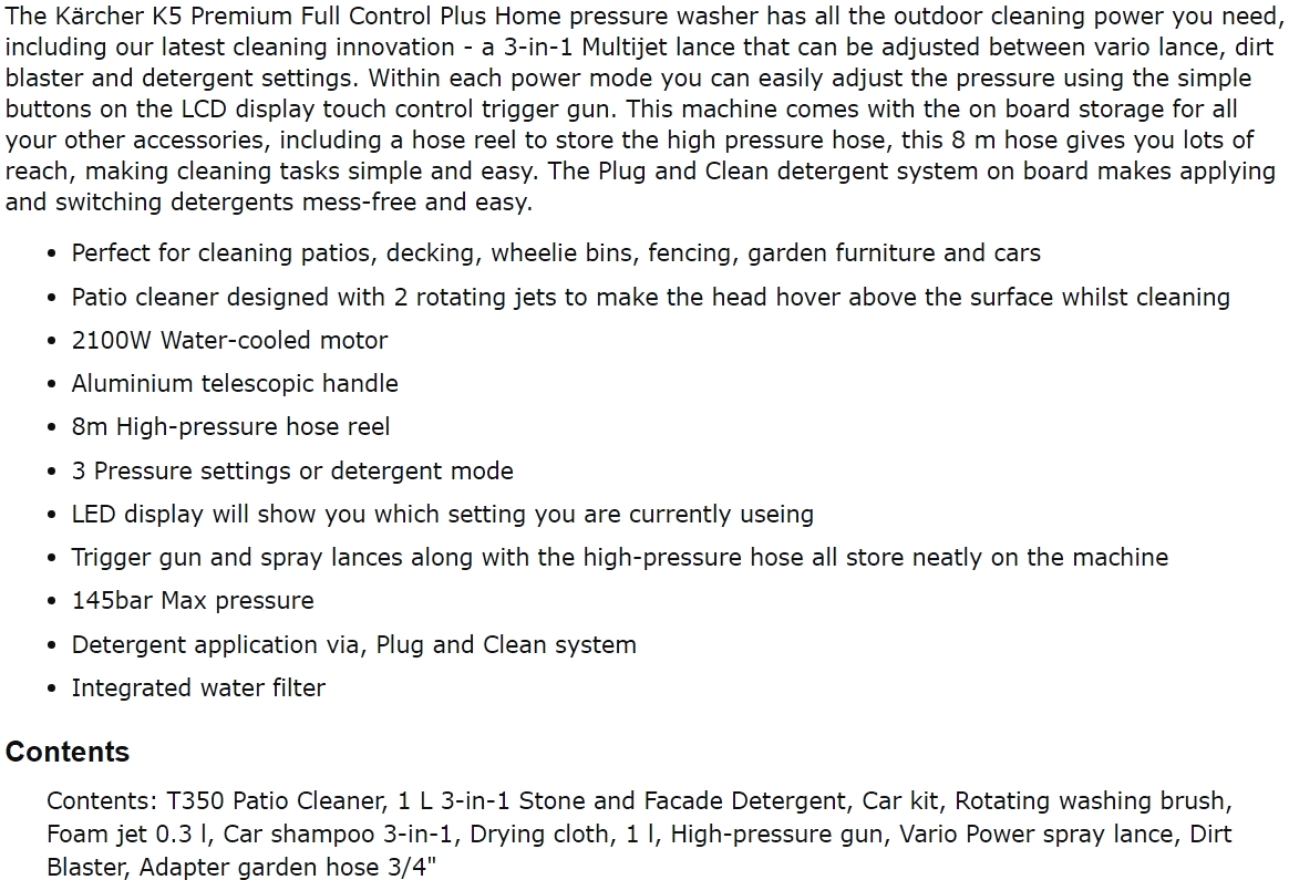 גרניק מכונת שטיפה בלחץ קרשר KARCHER K5 PREMIUM FULL CONTROL PLUS HOME 2100W